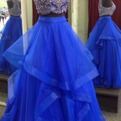 Prom Dress With Slit,blue Backless Simple Elegant..