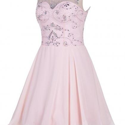 Short Pink Sweet Cap Sleeve Prom Dresses..
