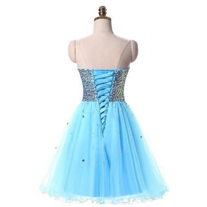 Dress Vestido Curto De Anos Crystals Blue Tulle..