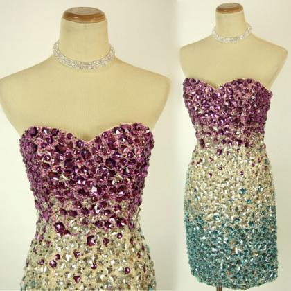 Luxury Strapless Colorful Beaded Crystal..