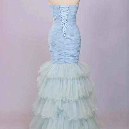 Blue Mermaid Prom Dress Vestidos Curtos Para Festa..