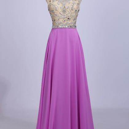 Abendkleider Long Pink Chiffon Floor Length Dress..
