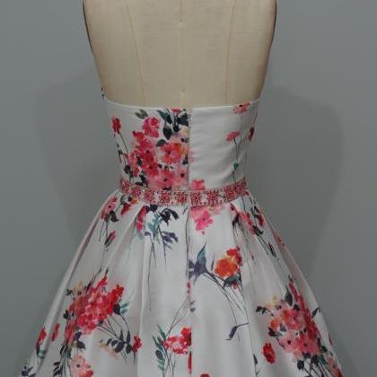Beaded Floral Print Homecoming Dress Short A Line..