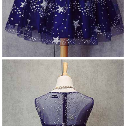 Fashion A-line Jewel Sleeveless Navy Blue Short..