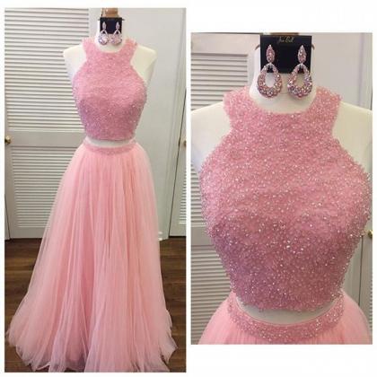 Lovely 2 Piece Prom Dresses, Beading Crystal Prom..