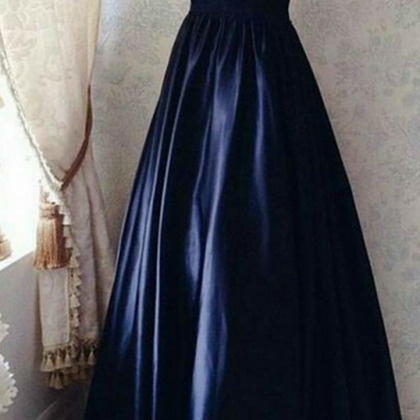 Double Straps Evening Dresses, Navy Blue Formal..