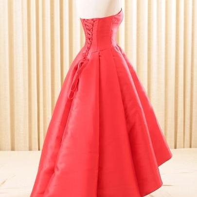 Red Sweetheart Pleats Asymmetry Evening Dresses