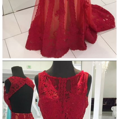 Red Sweetheart Sheath Slit Prom Dress,sheer Back..