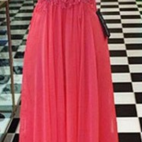 Custom Halter Watermelon Pink Prom Dress, Long..