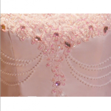 Pink Spaghetti Straps Appliques Beading Pearls..