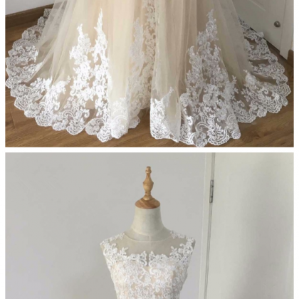 A-line Wedding Gowns, Vintage Sleeveless Champagne..