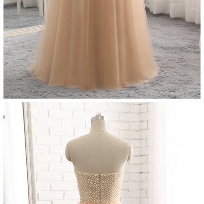 Champagne Long Formal Evening Dress , Pearls Top A..