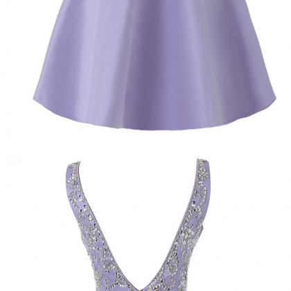 Real Photo V Neck Lavender Short Homecoming Dress,..