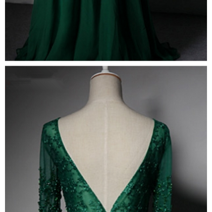 Green Long Sleeve Evening Dresses ,party Beautiful..