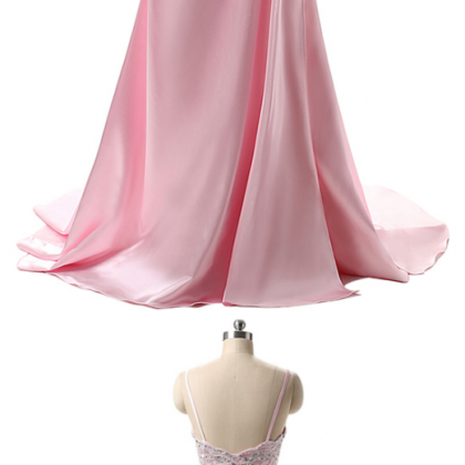 Pink High Slit V Neck Mermaid Evening Dresses ,..