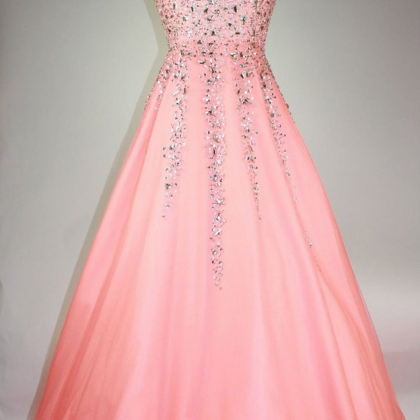 Peach Organza Sweetheart Prom Dress, Beading..