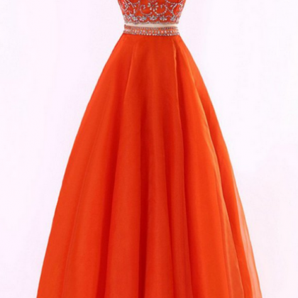 Orange Tulle Two Pieces Prom Dress,halter Beading..