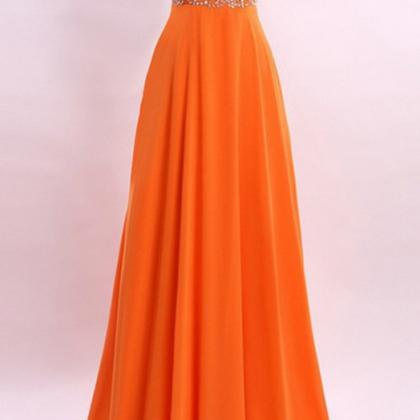 Orange Chiffon See-through Prom Dress,beading..