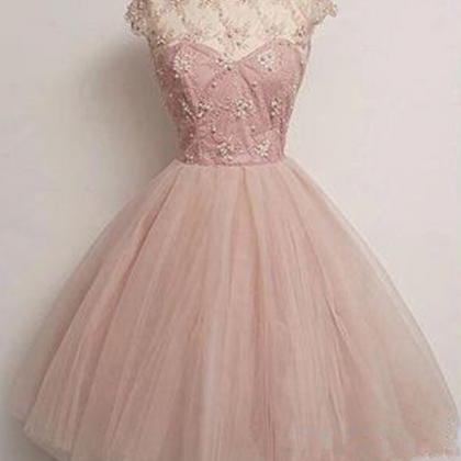 Homecoming Dresses, Blush Pink Tulle Prom Dresses,..