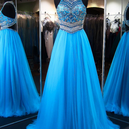 Prom Dresses,a-line Prom Dresses,long Blue Prom..