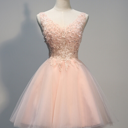 Sweetheart Cute Pink Homecoming Dresses,v-neck..