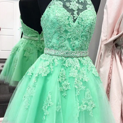 Mint Backless Beads Halter Tulle Short Sexy..