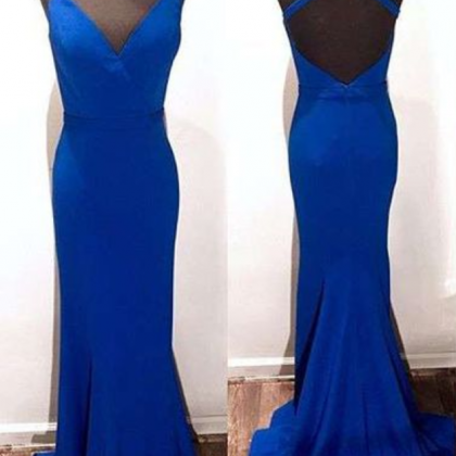 High Quality Royal Blue Prom Dress,mermaid Backless Evening Dress,sweep ...