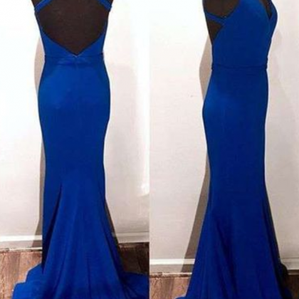 High Quality Royal Blue Prom Dress,mermaid Backless Evening Dress,sweep ...