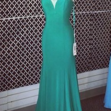 Green Silk Chiffon Floor Length Prom Dress With..