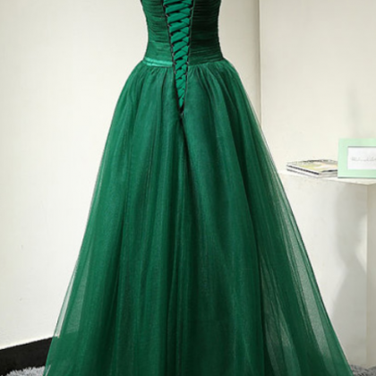 Off Shoulder Sleeves Green Prom Dress,green Tulle..