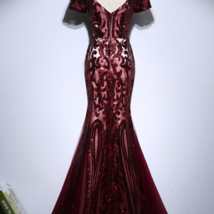 Sexy Burgundy Long Mermaid Evening Dresses Party..