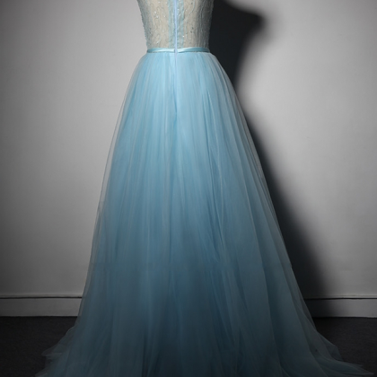 Sky Blue Long Prom Dresses Detachable Skirt..