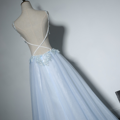 Light Sky Blue Long Prom Dresses Sexy Backless 8th..