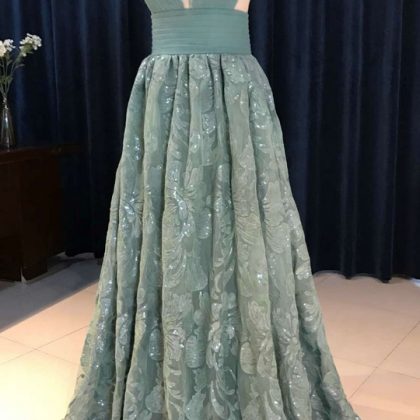 Elegant Delicate Teal Lace Prom Dress 2017 V-neck..