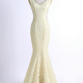 Simple Lace Bridesmaid Dresses Champagne Color..