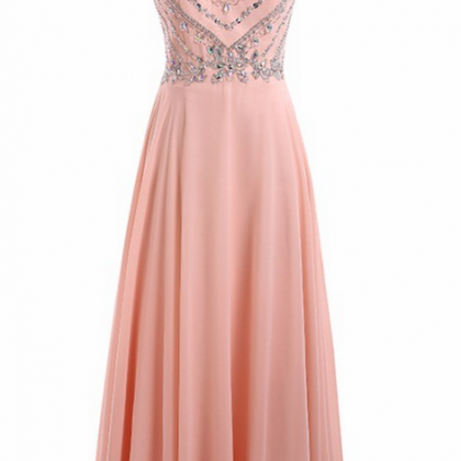 Sexy Long Prom Dresses Pink Sleeveless Chiffon Crystal Beading Vestido ...