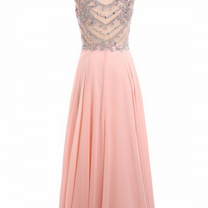 Sexy Long Prom Dresses Pink Sleeveless Chiffon Crystal Beading Vestido ...