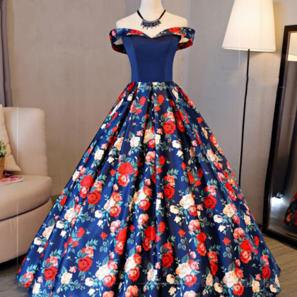 Fashion Floral Flowers Pattern Print Long Prom..