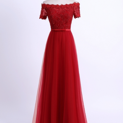 Elegant Beads Lace Bridesmaid Dress Wine Red Off..