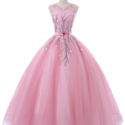 Rose Pink Ball Gown Evening Gowns Lace Appliques..