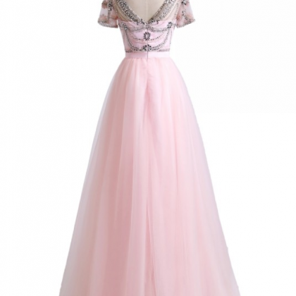 Short Sleeves Ball Gown Robe De Soiree Crystal..
