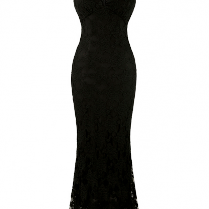 Halter Sleeveless Lace Long Evening Dresses Black..