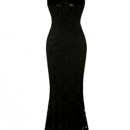 Halter Sleeveless Lace Long Evening Dresses Black..