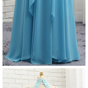 Prom Dresses, A-line High Collar Sky Blue Chiffon..
