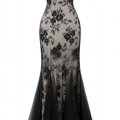 Strapless Crystal Lace Mermaid Long Evening Dress..
