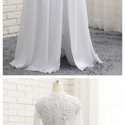 A-line Sweetheart Cap Sleeves White Chiffon Lace..