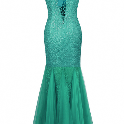 Mermaid Evening Dress Boat Neck Sequin Lace Formal..