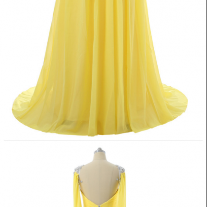 Prom Dresses ,a-line Cap Sleeves Chiffon Crystals..
