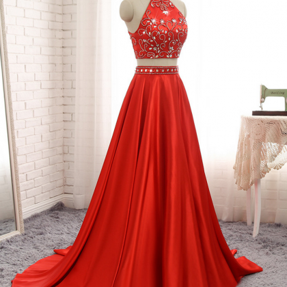 Luxury Long A-line Red Evening Dresses Soft Satin..