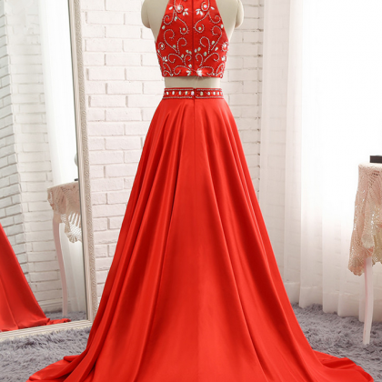 Luxury Long A-line Red Evening Dresses Soft Satin..